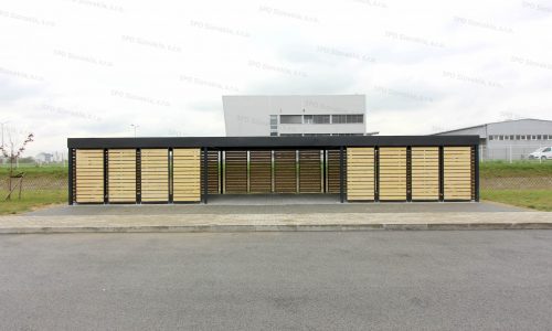 Prístrešok na fajčenie v antracitovej farbe s drevenými zástenami