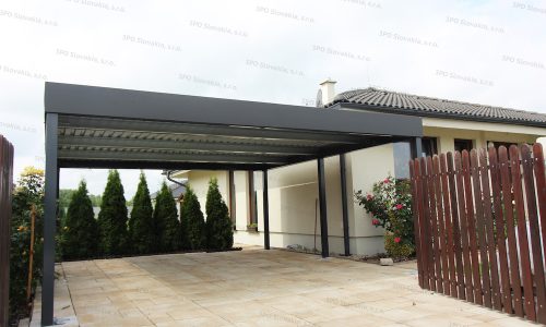 Prístrešok pre dva automobily so strechou v antracitovej farbe