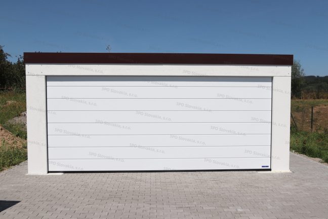 Moderná garáž pre dve autá s hnedou strechou