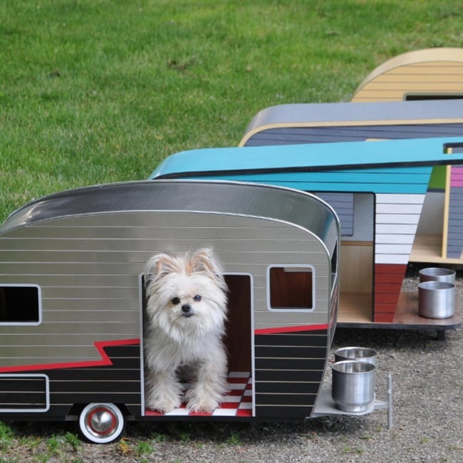 Pes v búde v tvare karavanu