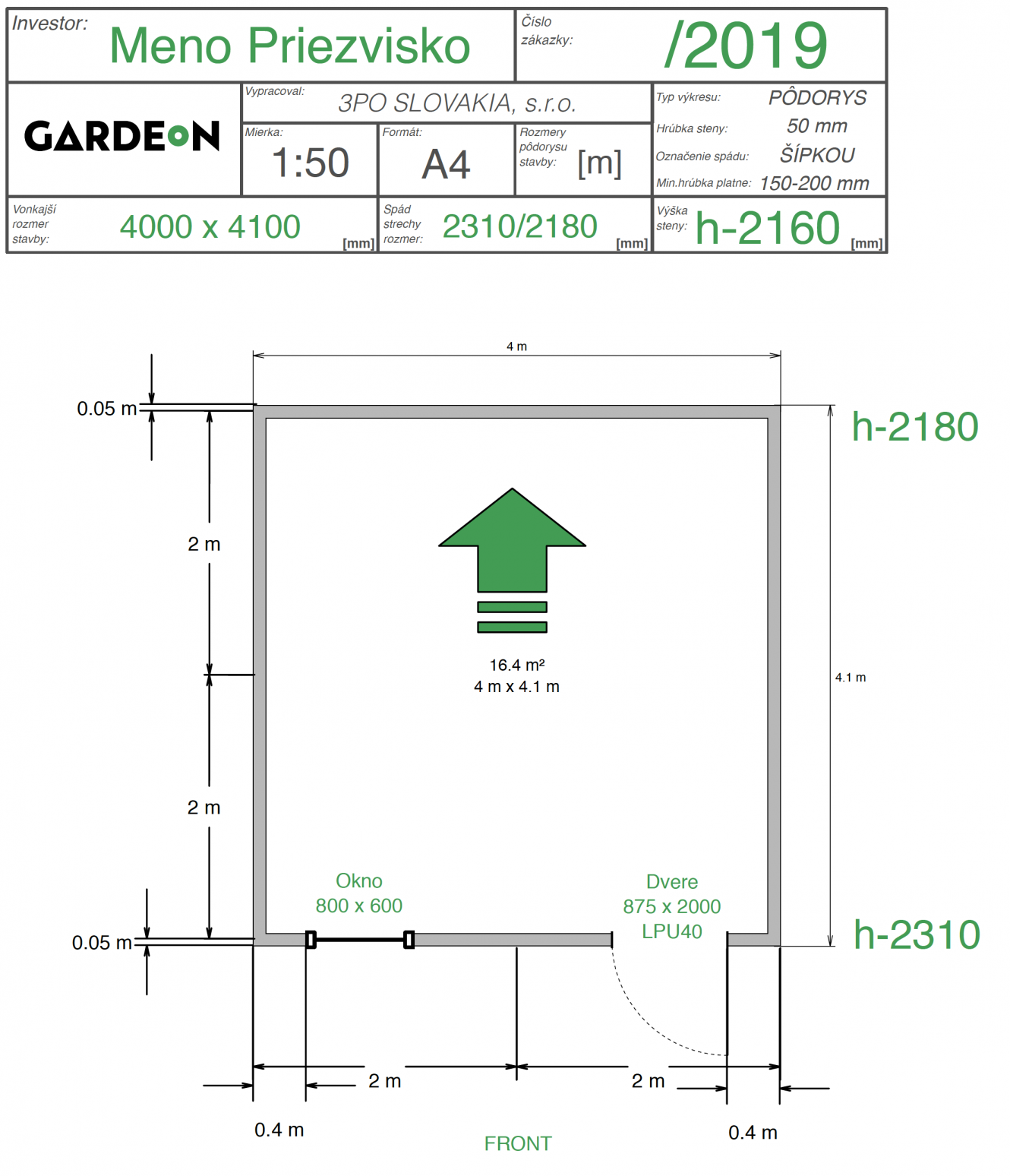 Nákres záhradného domčeka GARDEON