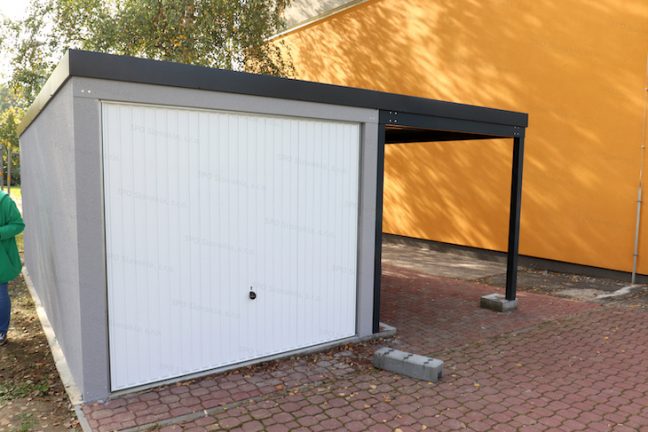 Montovaná garáž GARDEON pre jedno auto v sivej omietke