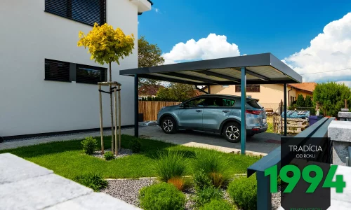 SIvé auto pod prístreškom zboku