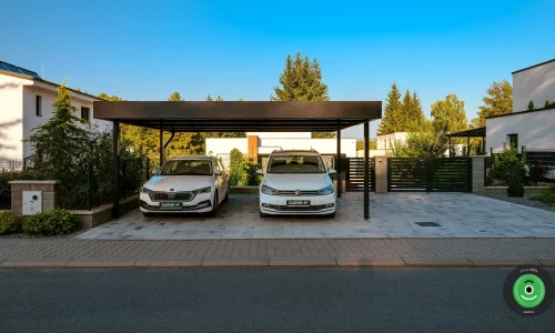Gardeon prístrešok pre dve autá s bielymi autami vo vnútri