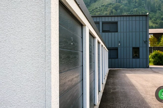 Radové garáže s bielou švajčiarskou akrylátovou omietkou