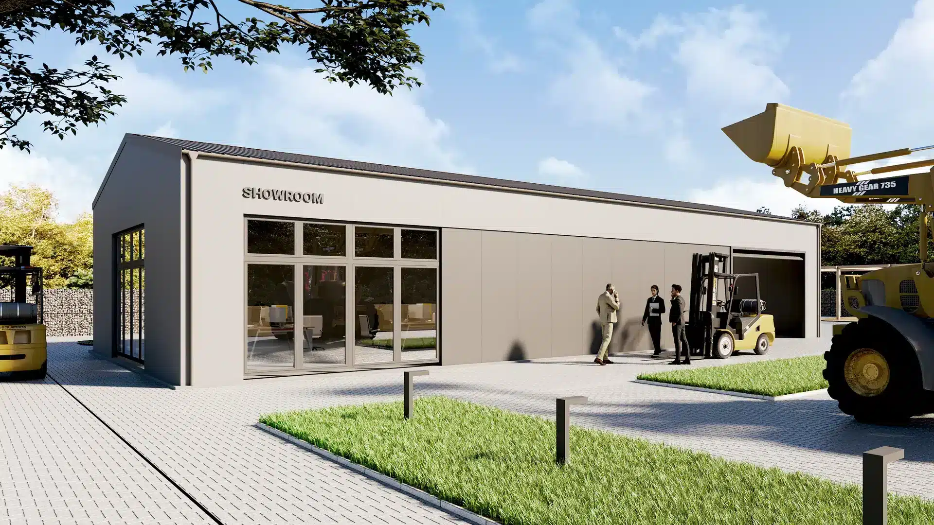 Zateplená hala GARDEON 10 × 20 m s presklenou fasádou a vysokozdvižným vozíkom